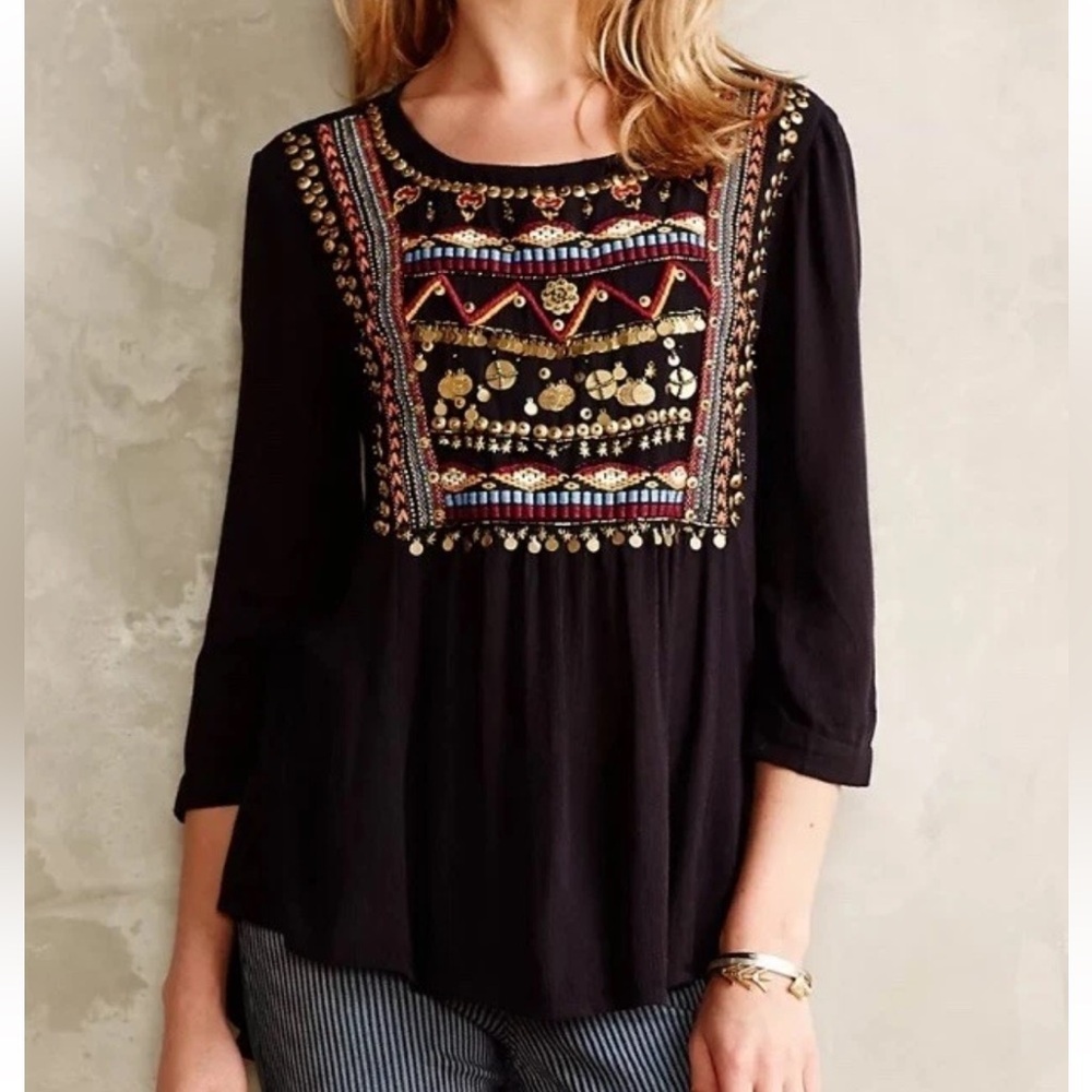 Anthropologie HD in Paris embroidered top with metal accents